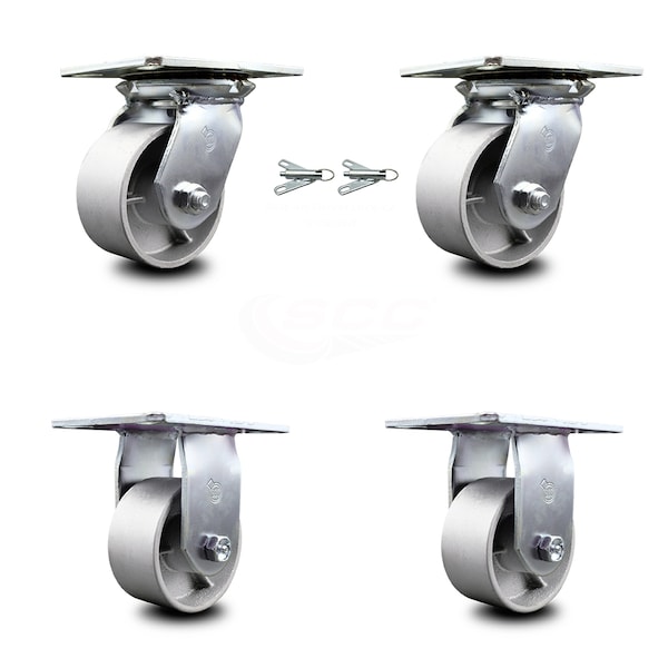 Service Caster 4 Inch Semi Steel Caster Set with Roller Bearing 2 Swivel Lock and 2 Rigid SCC SCC-35S420-SSR-BSL-2-R-2 - main
